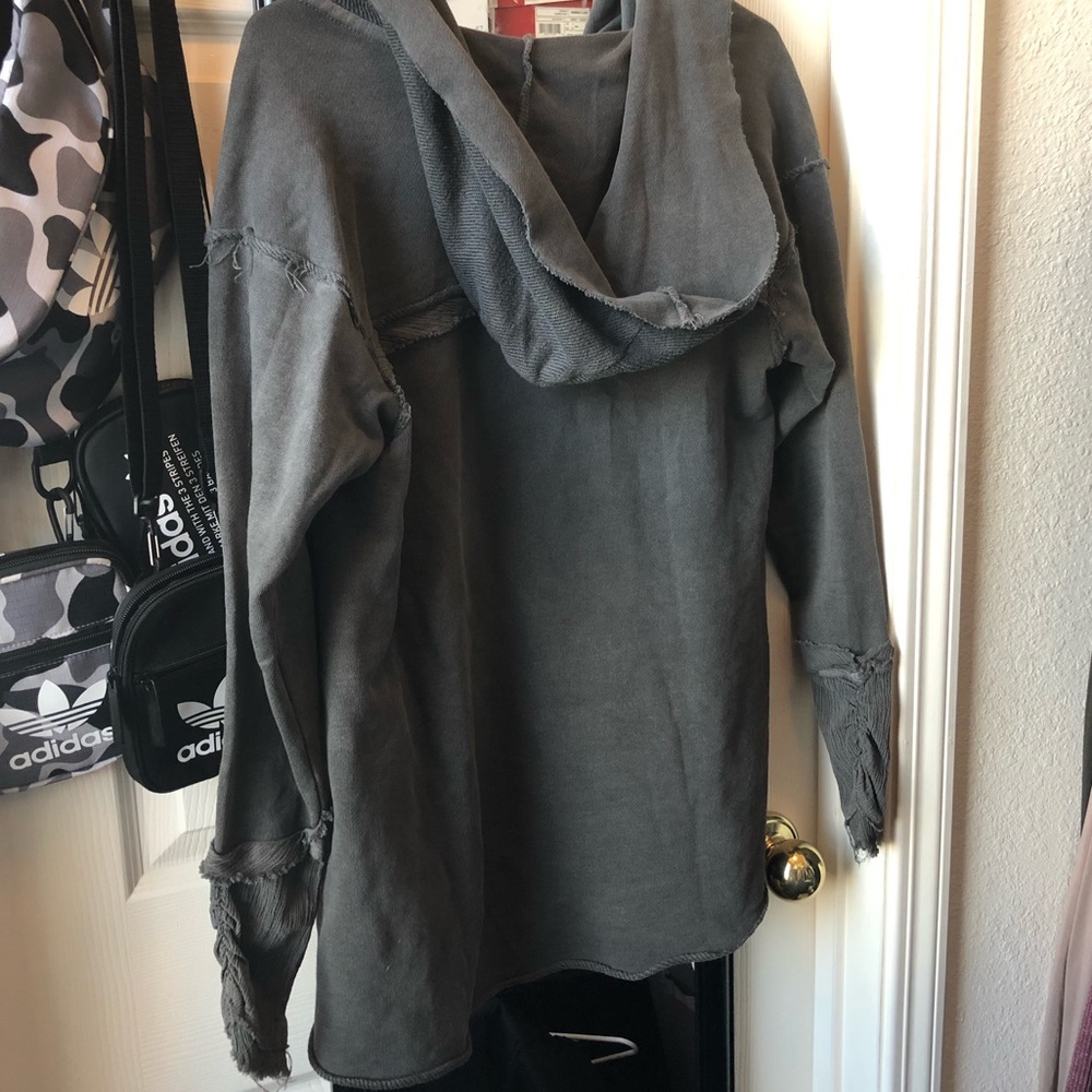 Bobeau Mixed Media Ruched Hooded Cardigan - Picture 8 of 14